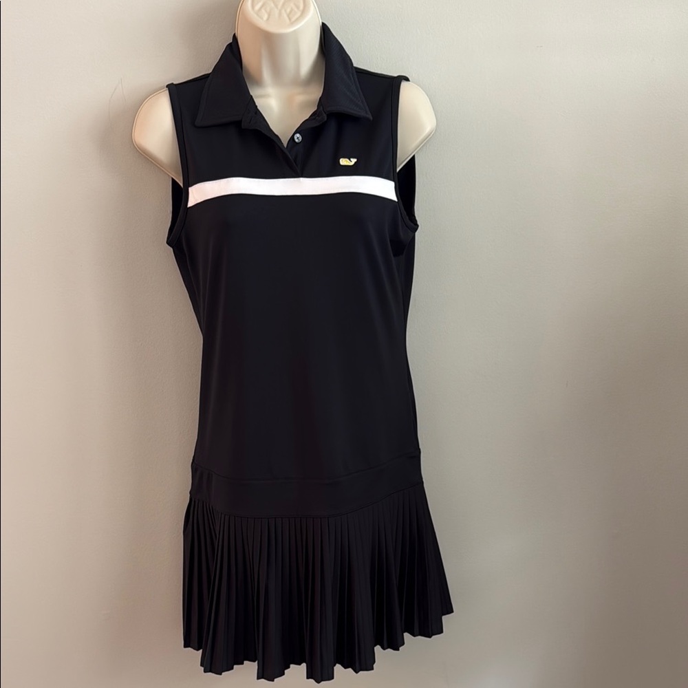 Vineyard Vines Black Sleeveless Polo Tennis Dress with White Stripe
